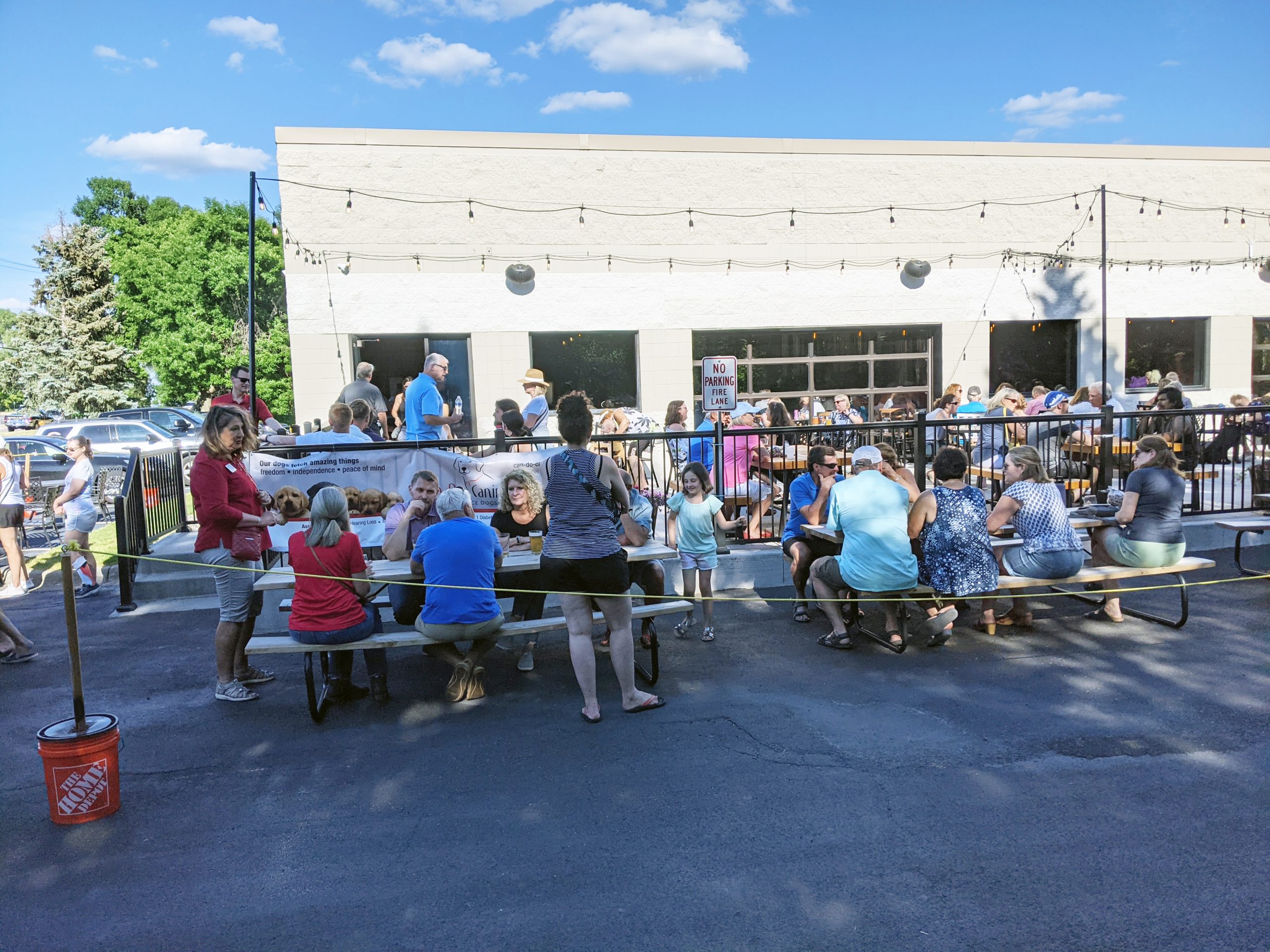 Crowd on business patio