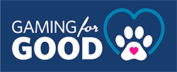 Logo of a dog pawprint in a heart with text: Gaming for Good