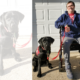 man sitting in wheelchair with black Lab Can Do Canines service dog next to him on driveway