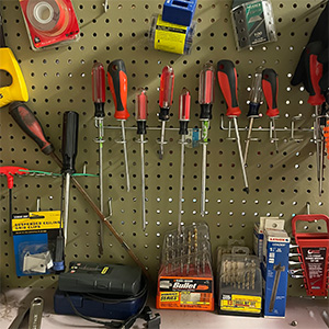 Closeup of a workbench with tools