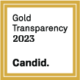 Sqaure logo with gold border and text, "Gold Transparency 2023 Candid."