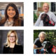 Group of four close-up photos; 3 are women, one with a black Lab service dog, and 1 photo is a man with a Spaniel service dog